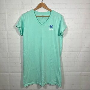 Cuffy's Cape Cod T Shirt Dress Womens Small/Medium  Aqua V Neck Short Sleeve